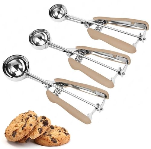Cookie Scoop Set, 3Pcs Ice Cream Scoop, Cookie Scoops for Baking Set of 3 - color: Brown