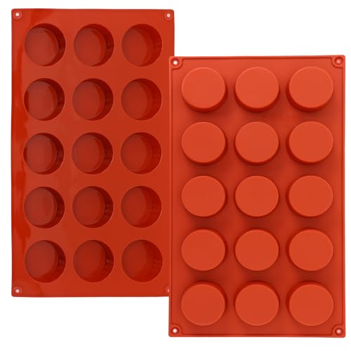 FUGZAUD 2PACK Silicone Cylinder Molds,15-Cavity Round Candy Chocolate Mold, Handmade Soap Silicone Mould, for Mini Muffin, cake,Jelly, Dessert, Ice Cube