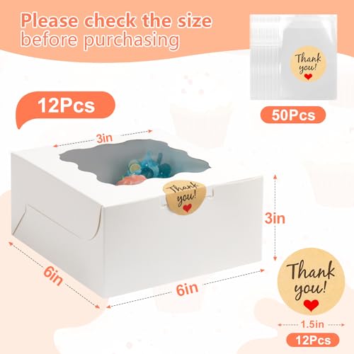 12 Pcs Cookie Boxes with Window, 6x6x3 inches, for Dessert Pastry