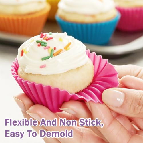 12 Pack Silicone Baking Cups, 6 Colors Silicone Muffin Liners Reusable - color: Colorful