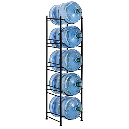 smusei 5 Gallon Water Bottle Holder - 5 Tier Detachable Cooler Jug Holder Storage Rack - Heavy Duty Gallon Jug Organizer for Home, Kitchen, Office, Breakroom - Black - size: 5 Tier