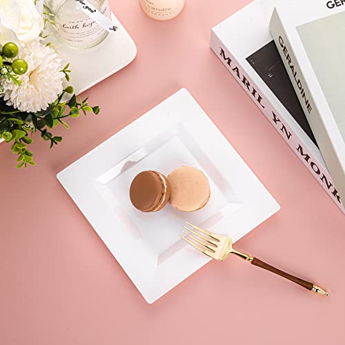 100 Pack White Plastic Square Dessert Plates, 6.5" Disposable Salad Plates - color: White