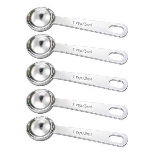 5PCS 1tsp(1/3tbsp, 5 ml) Measuring Spoon Teaspoons Stainless Steel Measure Spoons for Precise Cooking, Baking and Spices Measurement - size: 1tsp(1/3tbsp, 5 ml)