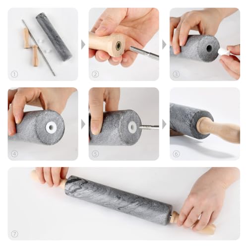 Marble Rolling Pin, Non-Stick Polished Dough Roller, Pasta, Dumpling, Ravioli, Fondant,Pie Crust, Kitchen Baking Pastry Tools Grey Marble - color: Gray Marble
