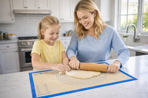 Silicone Pastry Mat with Measurements, 36 x 24 Inch Extra Thick Non-Slip Nonstick XL Baking Mat for Dough Rolling, Kneading, Fondant and Pie, Blue - color: Blue, size: 36"L x 24"W