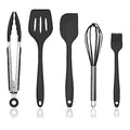 Silicone Kitchen Cooking Utensils Set Kitchen Spatula Set with Holder,5 pcs Heat Resistant Silicone Kitchen Utensils Gadgets Tools Set for Nonstick Cookware,Dishwasher Safe (Black) - color: Black-5Pcs