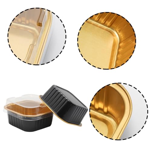50 Pack 5oz Mini Square Cake Pans with Lids, Black Gold - color: Black/Gold, size: Square