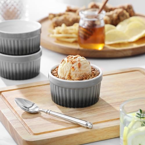 MALACASA 4 oz Ceramic Ramekins, Oven Safe Souffle Dishes, Set of 6, Grey - color: Grey, size: 4 Oz