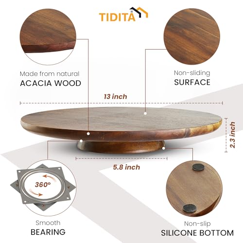 TIDITA 13" Acacia Cake Stand Rotating with 2 Icing Spatulas, 3 Smoothers - color: Acacia Wood