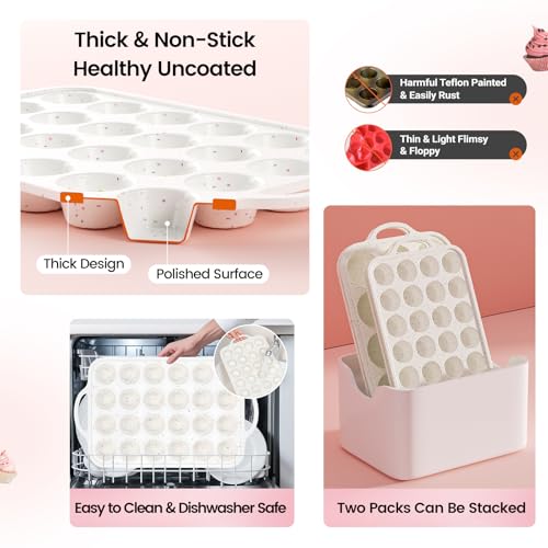 Silicone Muffin Pan with Metal Reinforced Frame - 12 Cups Muffin Pan With 24 Cups for Homemade Muffins, Cupcakes, Oven and Dishwasher Safe - Set of 2, Rainbow Dots - size: Standard+Mini