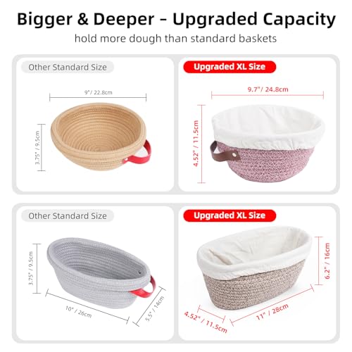 Stackable Cotton Banneton Proofing Basket Set, With Pro Sourdough Aliquot Jar for Rise Tracking – 2 x 10 inch Oval Bread Basket, Sourdough Baking Tools for Artisan Bread Makers