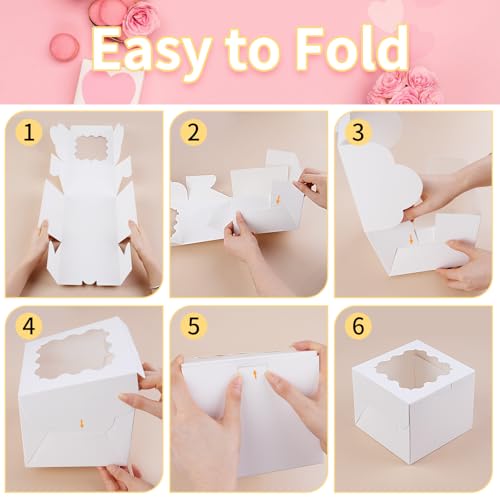 WINKIO Cookie Boxes, Treat Bakery Dessert Pastry Favor Donut Mini Cake Box - color: white, size: 6×6×5 inches