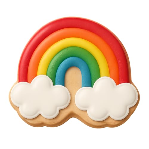 Swirly Rainbow with Cotton Clouds Cookie Cutter & Stamp - 4x3.5 Fun Kitchen Baki