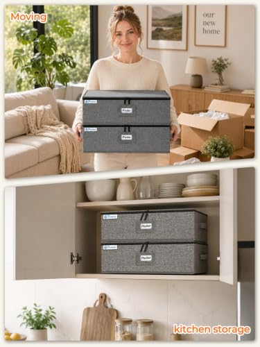 punemi Hard Shell China Platter Storage Containers for Moving, 2 Pack, Grey - color: Grey, style: Platter storage 2pcs