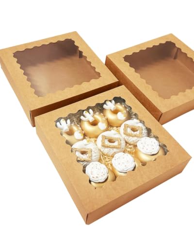 Bakepacker Auto-pop Up Pie Boxes with Window 8x8x2.5 inches 240pcs Brown - color: Brown, 240 Pcs, size: 240Pcs / 8"x 8"x 2.5"