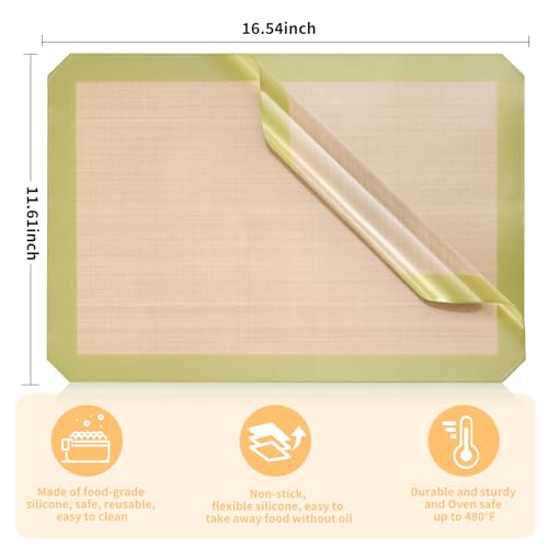 Luckyiren 2 Pack Reusable Silicone Baking Mats, Half Sheet Pan, Green/White - color: Sage Green with Circles 0.4mm