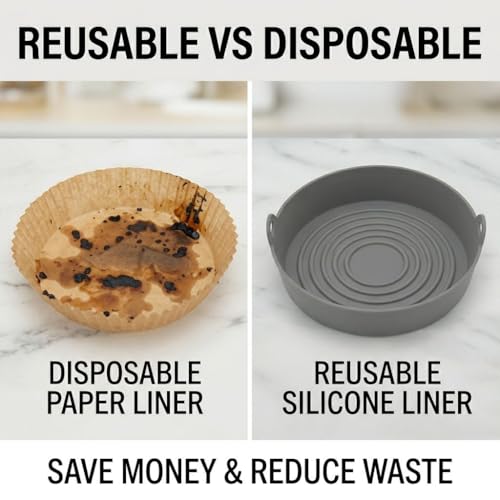 Reusable Silicone Air Fryer Liners 2 Pack, 7 & 8 Inch Nonstick Basket