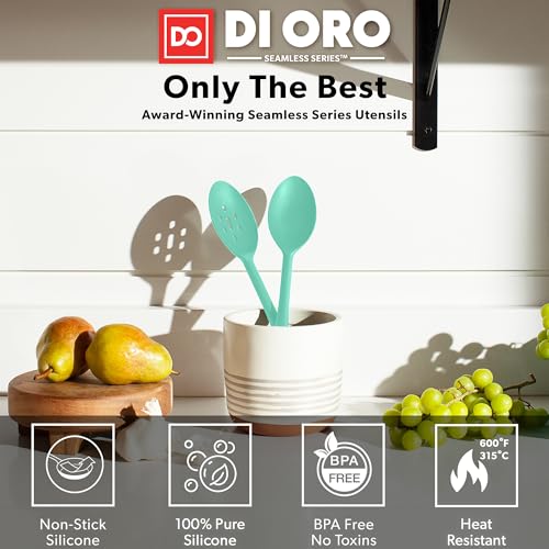 DI ORO Silicone Cooking Spoons - Solid & Slotted Set, 2-Pc Mint - color: Mint