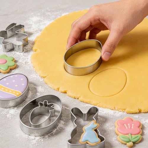 Cookie Cutters Set, 12PCS Stainless Steel Baking Molds with Bunny Egg Carrot Flower Shapes, Spring Cookie Cutter Set for Cookies, Biscuit, Fondant, Baking Supplies