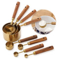 Premium Stainless Steel Measuring Cups and Spoons Set with Wood Handle - color: Gold8