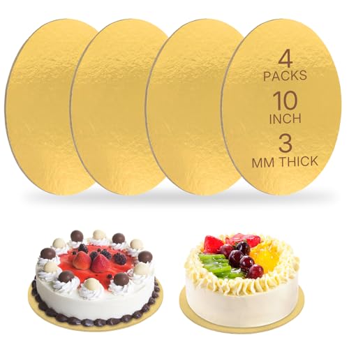 Cake Boards, 4 Packs 10-inch/25cm Gold Round Cake Boards - color: Gold-10 inch