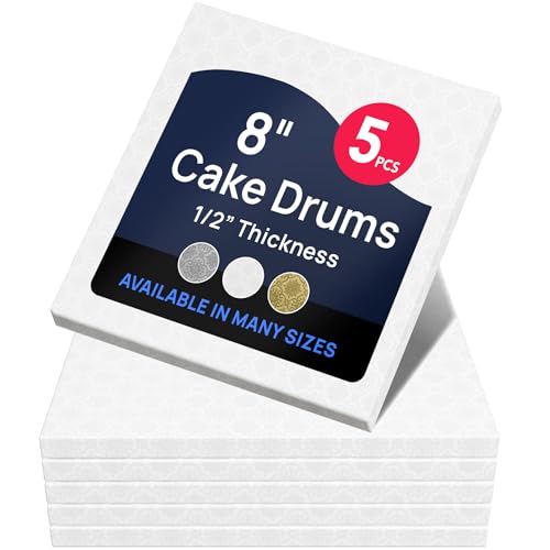 Square Cake Drum Board, 1/2 Inch Thick, 8x8 Inch, 5 Pack - color: White, size: 8" x 8"