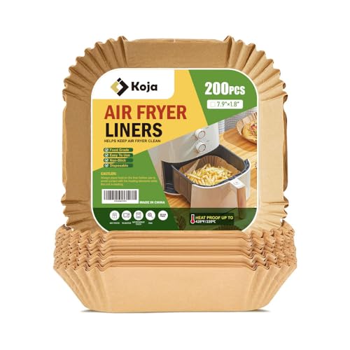 Koja 200-Pack Square Air Fryer Liners 8" - Parchment Paper Basket Liners - size: 8" Square 200-Pack