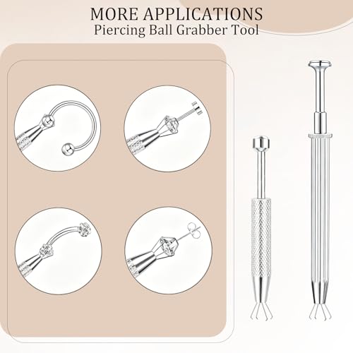 ONESING 2Pcs Piercing Ball Grabber Tool for Changing Jewelry, Stianless Steel Flat Back Earring Applicator Internally Threaded Push Pin Piercing Grabber Tool - color: Silver-D
