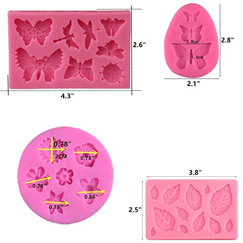 Silicone Cake Mold Set -8 Pcs, Rose Butterfly Daisy Rose Leaf and Mini Flowers Fondant Candy for Chocolate Polymer Clay Soap Crafting Projects Cake Decoration
