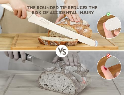 CoquusAid Bread Knife for Homemade Bread, World's 1st Double Serrated Knife - color: Creamy White