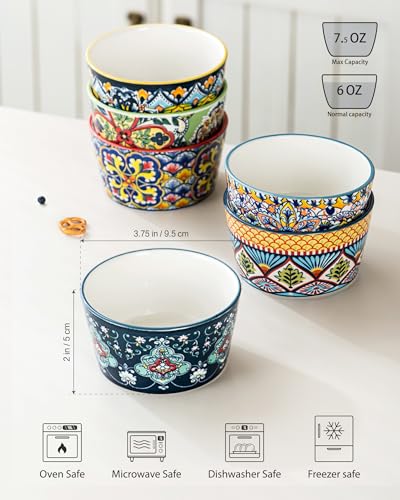 6 oz Ceramic Ramekins Set of 6, Boho Baking Cups & Dessert Dishes - size: 6 oz