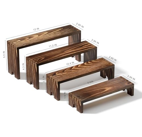 Large 2 Set Stackable Wooden Cupcake Stand Tiered Riser Display Stands for Vendor Events Vendor Booth Display Items Farmhouse Decor Wood Dessert Table Display Set (Dark Brown, 2Pack)
