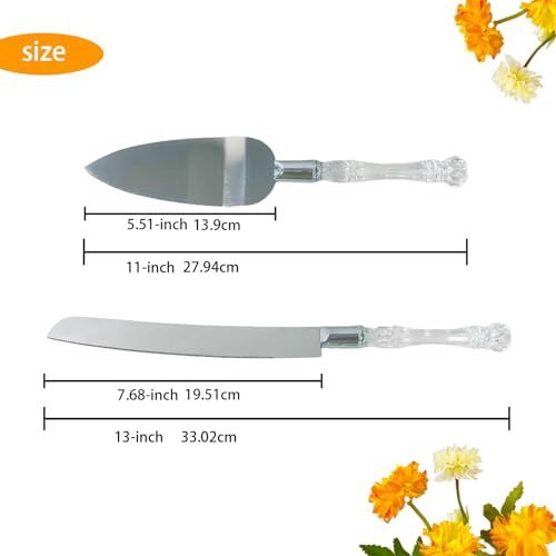 Adorox Elegant Cake Knife and Server Set - Stainless Steel with Crystal Handle - Perfect for Weddings & Anniversaries,and Special Celebrations (Sliver)