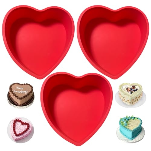 Heart Shaped Cake Pans, 3pcs 8 Inch Silicone Cake Pan for Baking, Heart Molds Silicone Non-Stick Quick Release Suitable, Easy Clean - size: 8inch, style: Heart