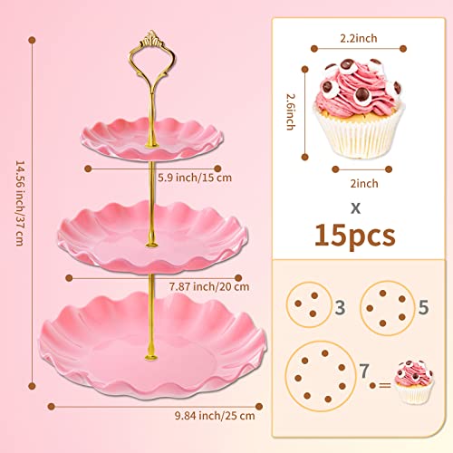 BACUTHY 3 Tier Cupcake Stand Holder, Plastic Cup Cake Tower Stand, Pink - color: Pink