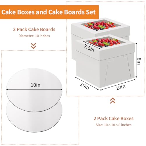 WINKIO 10 in Cake Box with Board, Cake Carrier Holder Container - size: 10×10×8 in, cake box and board, 4pcs
