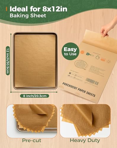 8x12 In Unbleached Parchment Paper Sheets for Baking, Cooking Paper - color: Unbleached Brown, size: 8" x 12"-120 Pcs