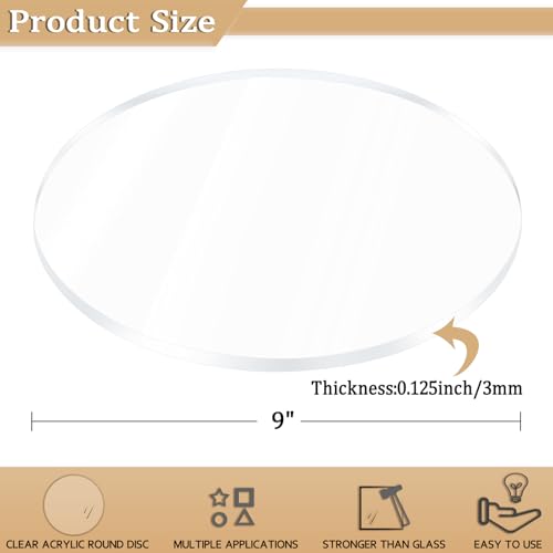2 Pieces 1/8" Clear Circle Acrylic Sheet, 9 Inch Diameter Plexiglass Sheet, Round for Cake Discs, Plexiglass Table Top, Acrylic Backdrops and DIY Display Projects Craft - size: 9 Inch Diameter, 1/8" Thick