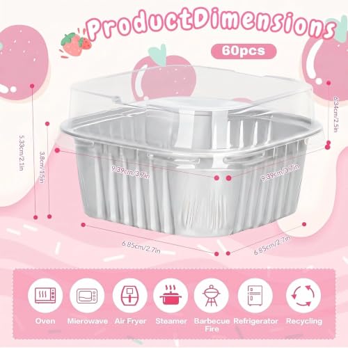 60Pack 5oz Silver Mini Cake Pans with Lids Baking Cups Aluminum Foil Pans Tins, Individual Dessert Cups Containers for Sales,Party,Picnics - color: Silver