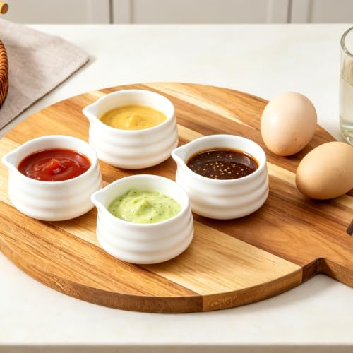 Ceramic Small Sauce Bowls with Spout, White, 3OZ, Set of 6