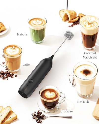 CIRCLE JOY Rechargeable Milk Frother Handheld, Coffee Frother Wand Drink Mixer with Stainless Steel Whisk for Coffee, Cappuccino, Lattes, Frappe, Matcha and Hot Chocolate, Black - color: Black
