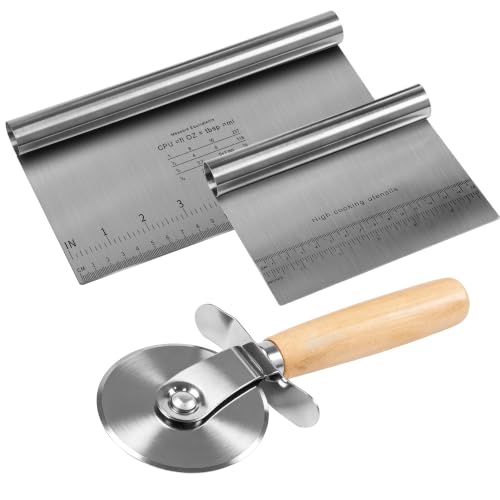 Pizza Accessory Set, 1 Pizza Cutter, 1 Large and 1 Small Dough Scraper