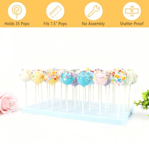 35-Hole Blue Cake Pop Stand with 100 Sticks, 100 Bags & 100 Gold Ties - color: Blue