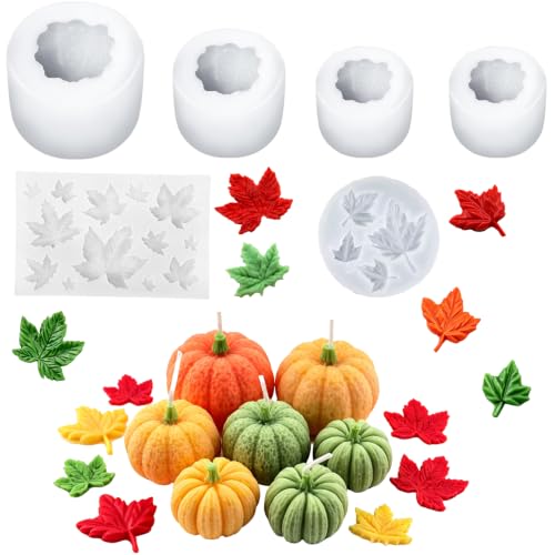 6 Pcs Pumpkin Candle Molds with Maple Leaf Molds, Fall Silicone Mold - color: 6 Pcs Pumpkin Candle Molds Set
