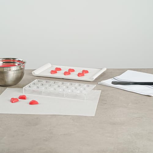 Restaurantware-Pastry Tek 10.8 x 5.3 Inch Chocolate Shaping Mold, 1 Freezable Candy Mold - 21 Cavities, Heart-Shaped, Clear Polycarbonate, For Chocolate, Dishwashable, Easy To Release - size: 1 Count | 10.8 x 5.3 Inch, style: Heart