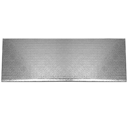 O’Creme Cake Board, Silver Foil Narrow Rectangle - Log Cake Board, Wraparound Silver Pastry Drum Boards with Gorgeous Design, Sturdy & Durable 1/4” Thick Cake Drums 20 Inch x 5 Inch - Pack of 10 - color: Silver, size: 20 inch x 5 inch