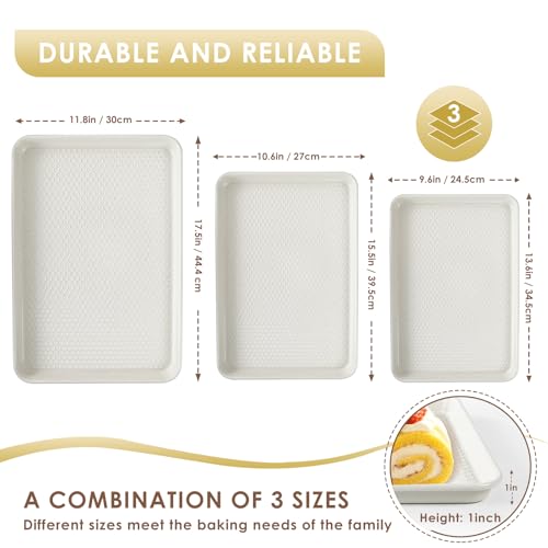 Baking Sheet Pan Set of 3, Nonstick Carbon Steel Cookie Sheets with Texture - color: Textured White