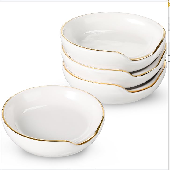 Boao 2.7 Inches Mini Ceramic Spoon Rests, Gold Rim Kitchen Spoon Rests, Mini Cooking Season Soup Holder for Stove Top Countertop, Teaspoon Rest, Coffee Stir Rest (white, 4 Pieces) - color: White