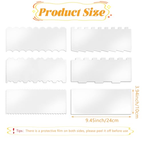 LNAUJS 6-Piece Clear Acrylic Cake Scraper Set – Icing Smoother & Edge Comb for Buttercream Frosting, Cake Decorating Supplies, Mousse, and DIY Baking Tools