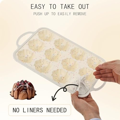 Mini Bundt Cake Pans for baking, 1.5-inch Cavities Non-stick Silicone Baking Mold, 12-Cavity Reusable Twisted Shape Cake Pan for Cupcakes, Donuts, Cornbread & Brownies